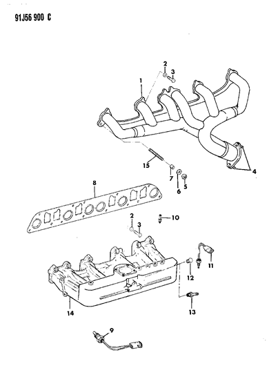 1991 Jeep Comanche Manifolds - Intake & Exhaust Diagram 2