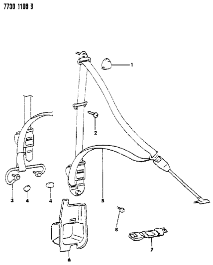 1988 Dodge Colt Plug-Front Seat Belt Diagram for MB557175