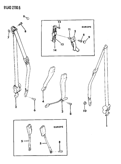 1991 Jeep Cherokee RETRACTOR-Front Seat RH Diagram for 5CF60KA8