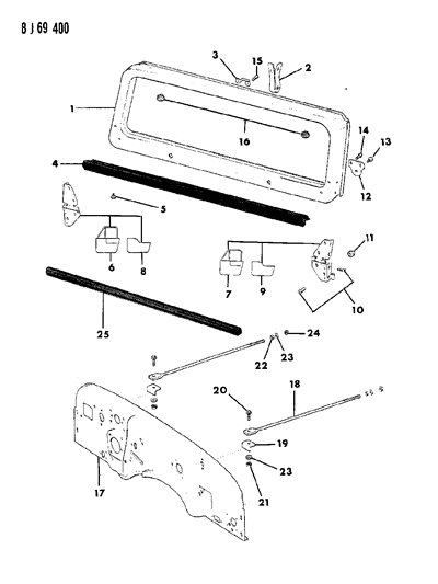 1988 Jeep Wrangler Windshield Frame & Hinges Diagram