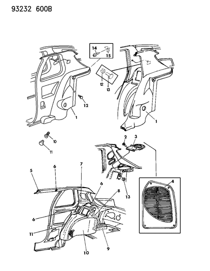 1993 Dodge Shadow Panel - Quarter Trim Diagram