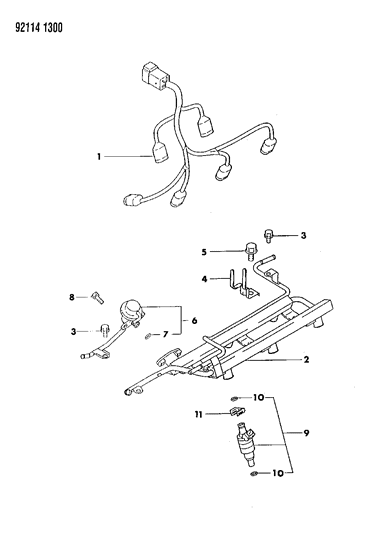 1992 Chrysler New Yorker Fuel Rail & Related Parts Diagram 1