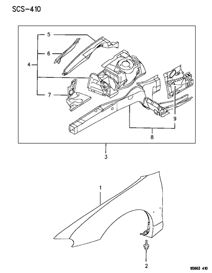 1996 Chrysler Sebring Front Fender & Fender Shield Diagram