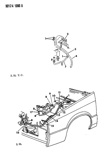 1990 Dodge Daytona Plumbing - Heater Diagram 1