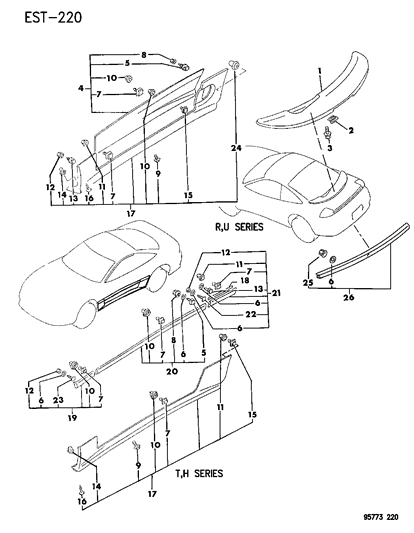 1995 Dodge Stealth Mouldings - Lower And Air Spoiler Diagram