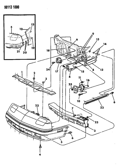 1990 Dodge Daytona Fascia, Bumper Front Diagram