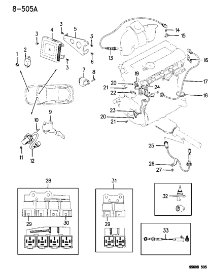 1995 Chrysler Sebring Oxygen Sensor Front Diagram for 4606037