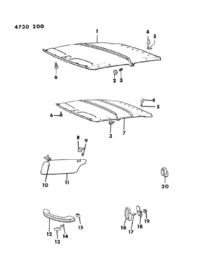 1984 Dodge Colt Headlining Sunvisor & Assist Strap Diagram