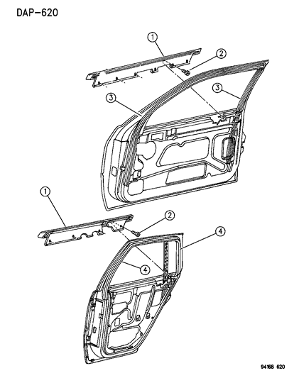 1994 Dodge Shadow Door - Front & Rear Run & Seals Diagram