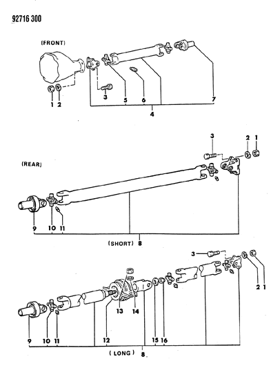 1993 Dodge Ram 50 Propeller Shaft & Universal Joint Diagram