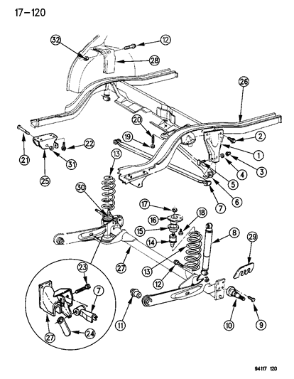 1995 Dodge Spirit Suspension - Rear Diagram