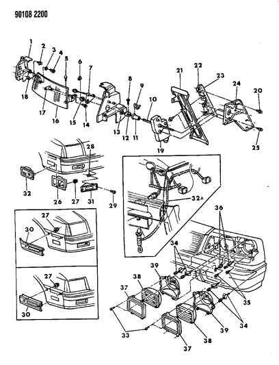 1990 Chrysler LeBaron GTC Lamps - Front Diagram