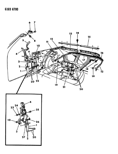 1986 Chrysler LeBaron Base Convertible Folding Top Diagram 2