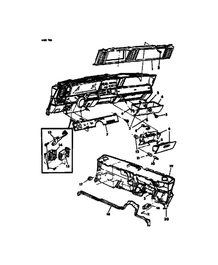 1984 Dodge Aries Instrument Panel Glovebox, Bezels & Ash Receiver Diagram