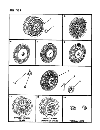 1988 Chrysler New Yorker Base Model Wheels & Covers Diagram