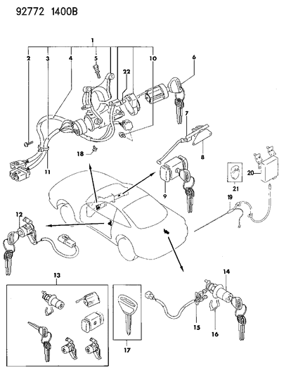 1993 Dodge Stealth Lock Cylinders & Keys Diagram