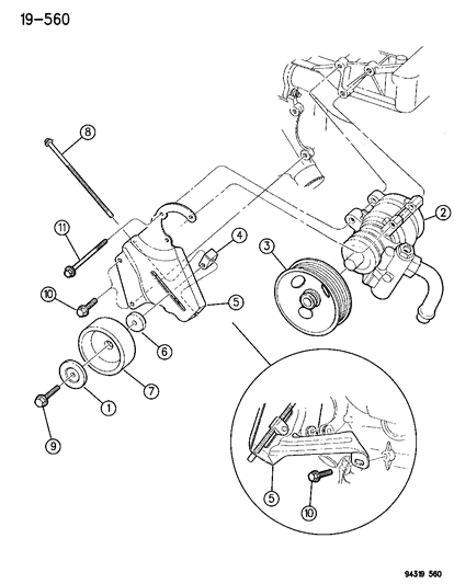 1996 Dodge Dakota Pump Mounting & Pulley Power Steering Diagram 2