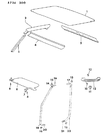 1985 Dodge Ram 50 Headlining, Mouldings, Visor & Assist Strap Diagram