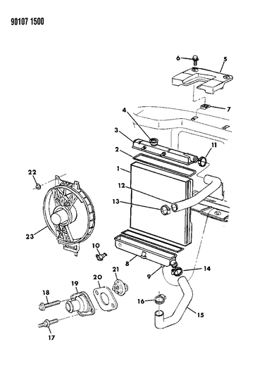 1990 Chrysler Town & Country Radiator & Related Parts Diagram 1