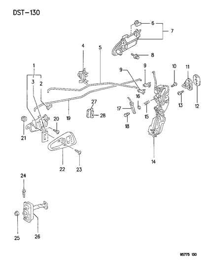 1996 Dodge Stealth Cup Front Door Inside Handle Diagram for MB766537