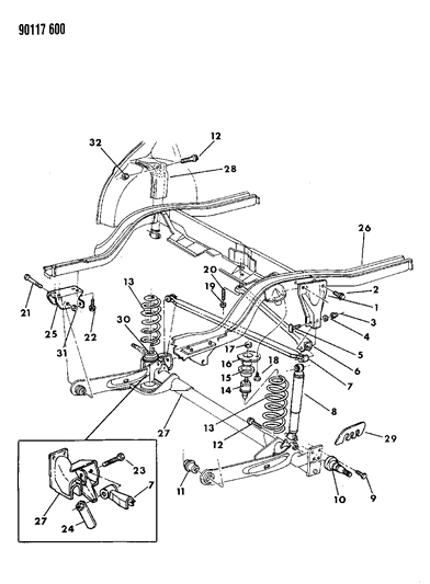 1990 Dodge Daytona Suspension - Rear Diagram