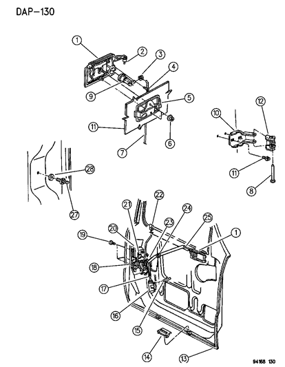 1994 Dodge Shadow Door - Front Shell - Handle - Lock Diagram