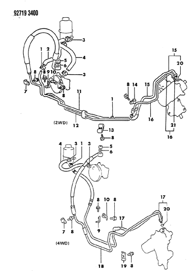 1993 Dodge Ram 50 Hose & Attaching Parts - Power Steering Diagram