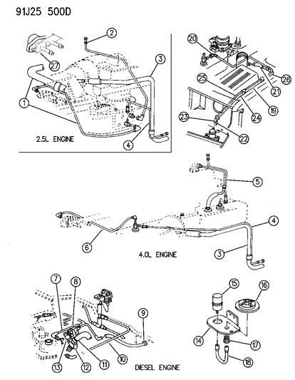 1991 Jeep Wrangler Fuel Convoluted Tube Diagram for 4364375
