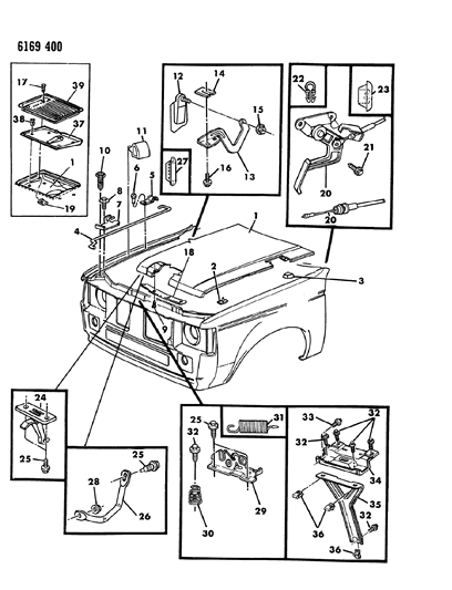 1986 Dodge Omni Hood & Hood Release Diagram