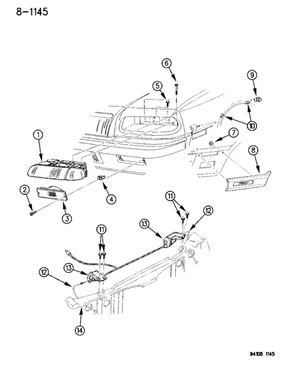 1994 Chrysler LeBaron Lamps - Front Diagram