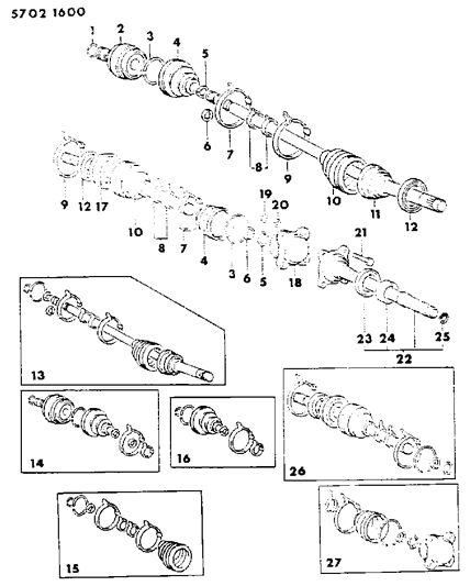 1986 Dodge Ram 50 Axle Shafts, Front Diagram