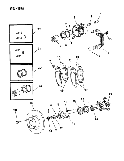 1989 Dodge Grand Caravan Brakes, Front Diagram 1