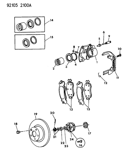 1992 Dodge Shadow Brakes, Front Diagram