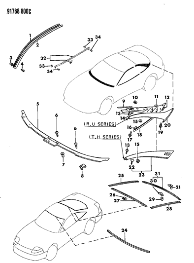 1991 Dodge Stealth Mouldings - Upper Diagram