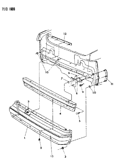 1987 Chrysler LeBaron GTS Fascia, Bumper Rear Diagram