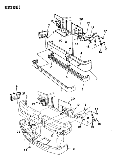 1993 Dodge Dakota Seal Air Dam To Rad CLOSUR Diagram for 55029329