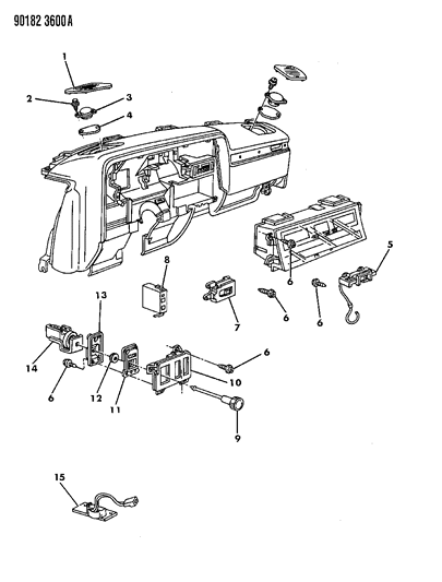 1990 Chrysler New Yorker Instrument Panel Switches, Controls & Speakers Diagram