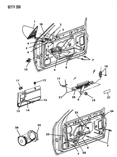 1992 Dodge Shadow Regulator Asm Front Door Man W Diagram for 4658380