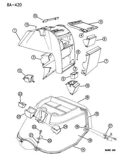 1996 Dodge Ram Van ASHTRAY Front Console Ash Rec Diagram for 4356626