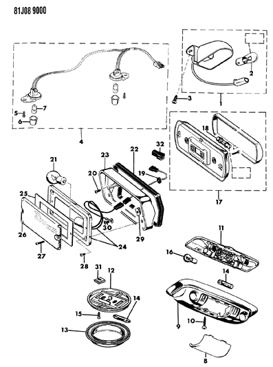 1986 Jeep J20 Lamp - Interior & Underhood Diagram