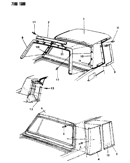 1987 Chrysler Town & Country Cover, Roof - Exterior View Diagram