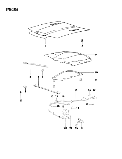 1989 Chrysler Conquest Hood & Hood Release Diagram