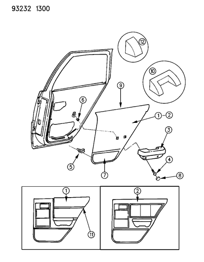 1993 Dodge Shadow Door Trim Panel - Rear Diagram
