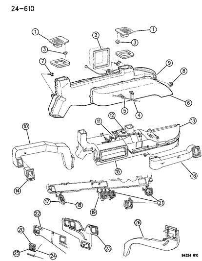 1996 Dodge Ram Wagon Air Ducts & Outlets Diagram