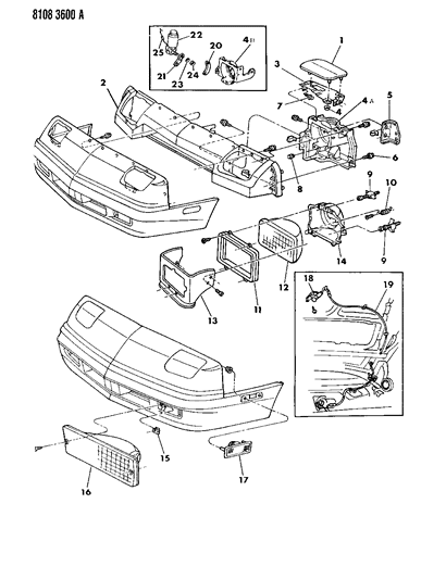 1988 Dodge Daytona Lamps - Front Diagram