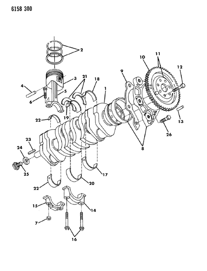 1986 Chrysler Laser Crankshaft & Piston Diagram