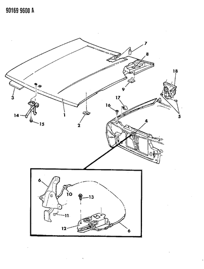 1990 Dodge Daytona Hood & Hood Release Diagram