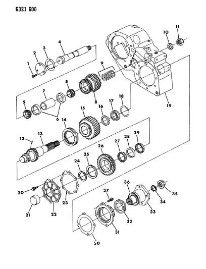 1986 Dodge D250 Case, Transfer, Shafts And Gears Diagram 1