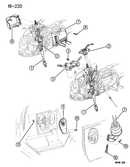 1996 Chrysler Sebring Column, Steering, Upper And Lower Diagram