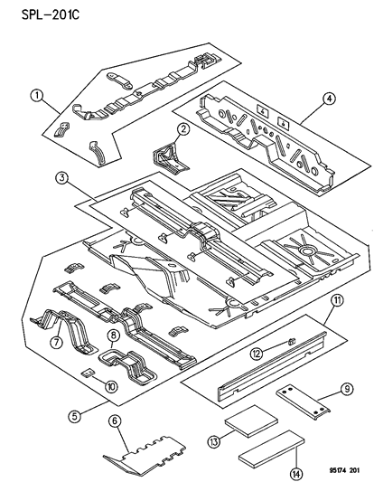 1995 Dodge Neon Floor Pan, Front Diagram